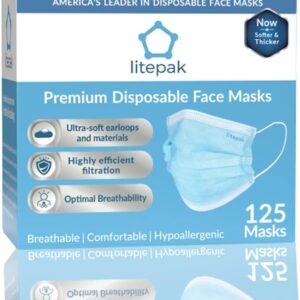 Litepak 125-Pack Disposable Face Mask Premium Comfort Earloops with Dispenser Box