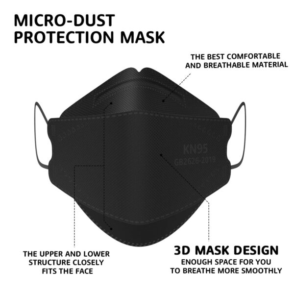 LEVENIS KN95 Face Masks 50 Pack, Breathable Comfortable and Disposable KN95 Mask, Black - Image 2