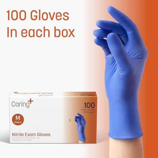 Caring Nitrile Exam Gloves, Blue, Powder-Free, Disposable - Image 2