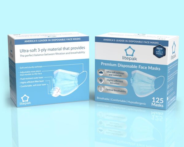 Litepak 125-Pack Disposable Face Mask Premium Comfort Earloops with Dispenser Box - Image 2