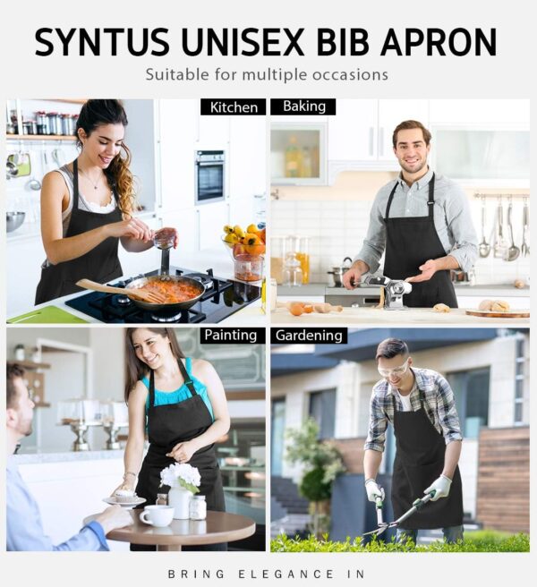 Syntus 2 Pack Adjustable Bib Apron Waterdrop Resistant with 2 Pockets - Image 3