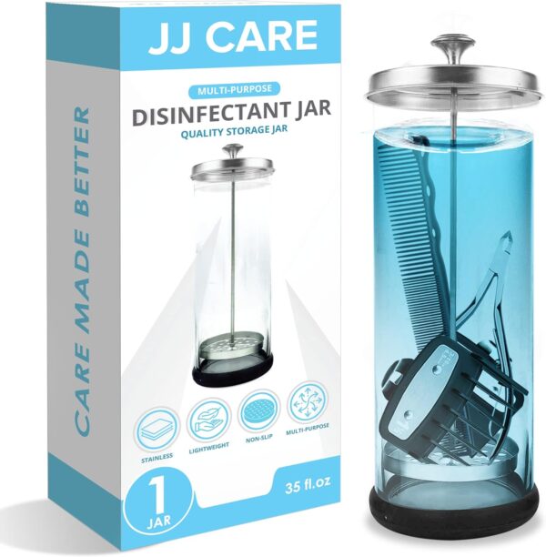 JJ CARE Disinfectant Jar (35oz) - Barber Disinfectant Jar Glass, Sanitizer