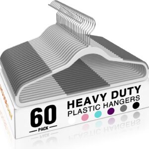 HOUSE DAY Heavy Duty Plastic Hangers 60 Pack, Non Slip Clothes Hangers