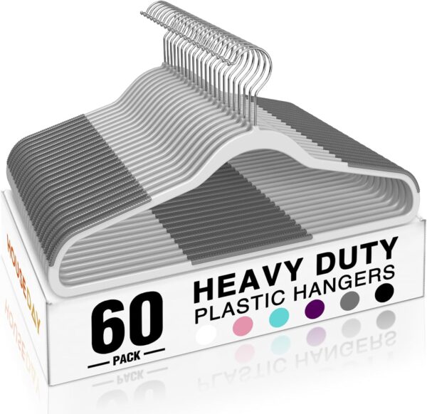 HOUSE DAY Heavy Duty Plastic Hangers 60 Pack, Non Slip Clothes Hangers