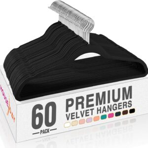 HOUSE DAY Black Velvet Hangers 60 Pack, Non Slip Clothes Felt Hanger