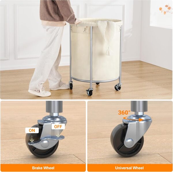 ELYKEN Laundry Basket with Wheels, 170L Rolling Laundry Hamper with Removable Bag - Image 3